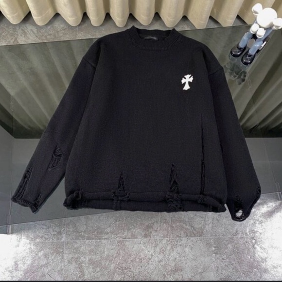 Chrome Hearts Black Crewneck Sweater with Cross Accent